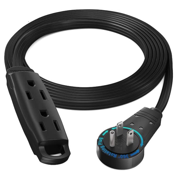 MAXIMM 12 ft. 16 / 3 Light Duty Indoor Extension Cord with 360° Rotating Flat Plug and Eyelet 3-Outlet 13 Amp Black
