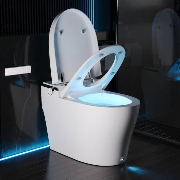 1.28 GPF Tankless Elongated Smart 1-Piece Toilet Bidet in White with Auto Close/Open/Flush, Warm Air Dryer