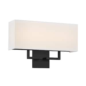 Kovacs 2-Light Black LED Wall Sconce with White Fabric Shade with Etched Diffuser