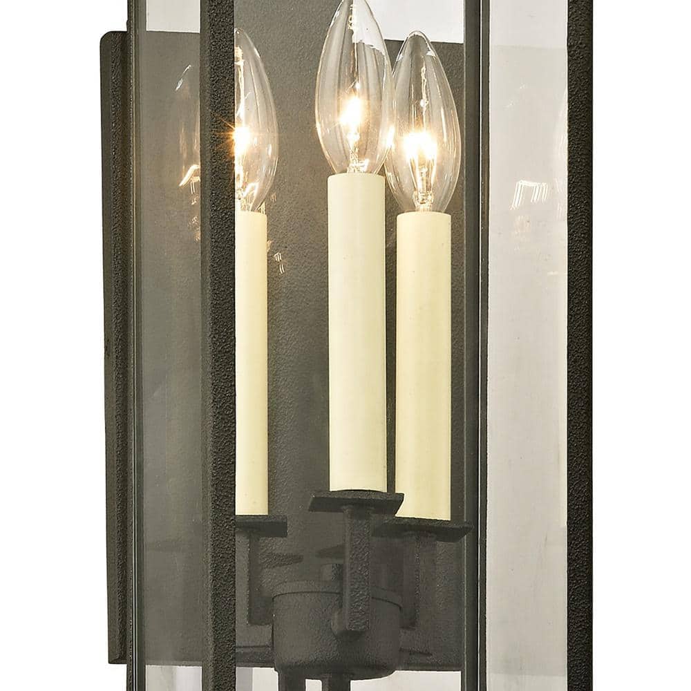 Size 21.5 Beckham 3-Light Forged Iron 21.5 in. H Outdoor Wall Lantern Sconce with Clear Glass