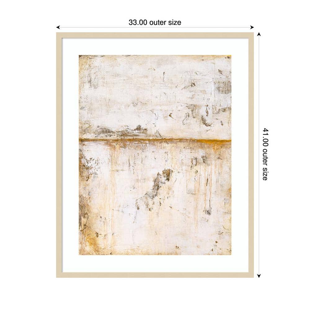 Yellow and Brown Abstract Landscape Lithograph with Wood Frame
