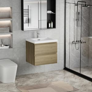 Achilles 30 in. W x 20 in. D x 22.5 in. H Single Sink Floating Bath Vanity in Natural Oak with White Resin Top