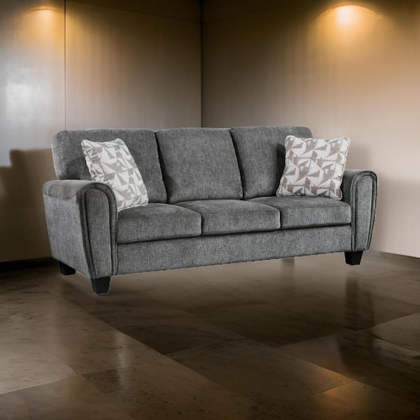Benjara Lucy 85 in. Straight Arm Fabric Rectangle Sofa in. Gray and Black