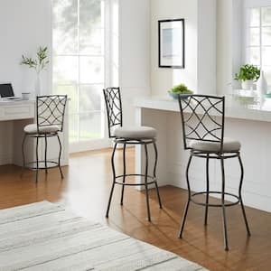 Cliff 24-30 in. Seat Height Pewter Gray High-back Metal frame Adjustable stool with Beige Fabric seat (set of 3)