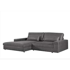 Elzada 105.52 in. W Square Arm 2-Piece L Shaped Leather Mid-Century Left Facing Sectional Sofa in Gray