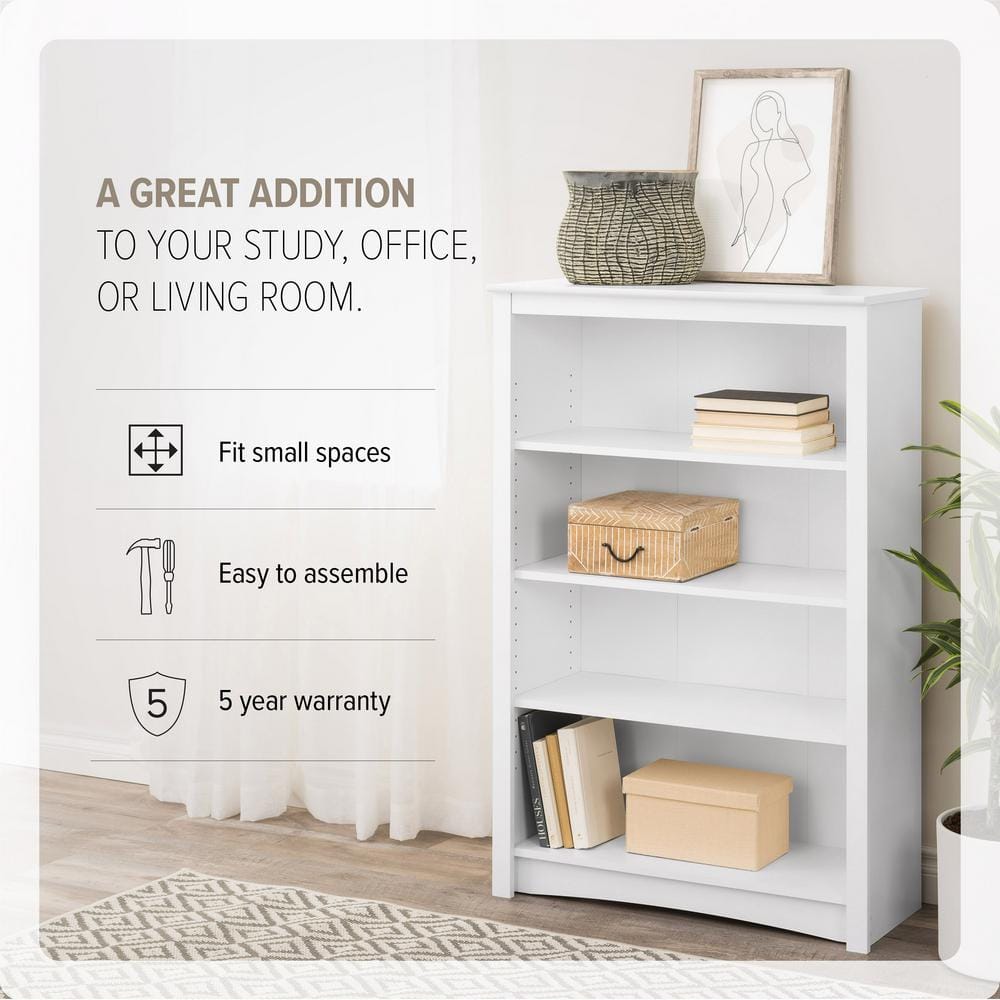 Transitional White Lacquered 4-Shelf Adjustable Bookcase