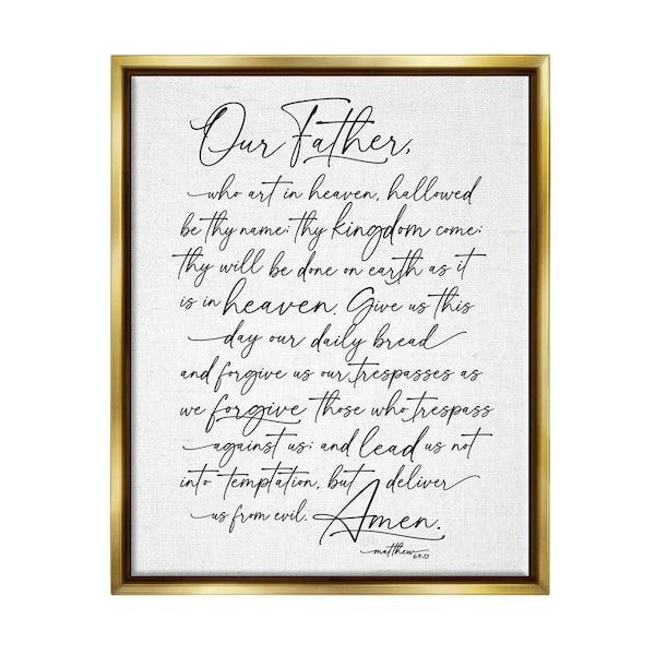 The Stupell Home Decor Collection Our Father Reading Spiritual Scripture Design by Lettered and Lined Floater Frame Religious Art Print 21 in. x 17 in.