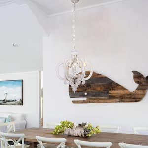 Kacie 6-Light Antique White Wood Lantern Geometric Chandelier for Dining Room