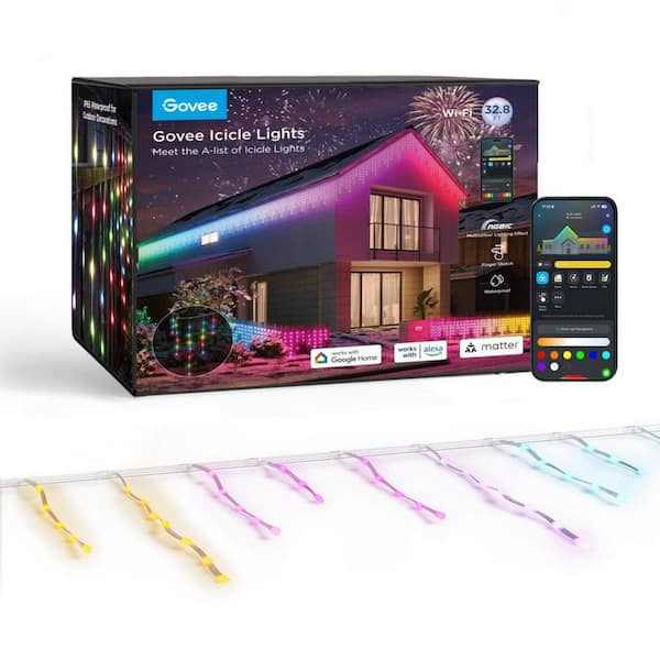 Outdoor Icicle Lights, 32.8 ft. with 400-LEDs, Smart RGBIC Christmas Lights for Holiday