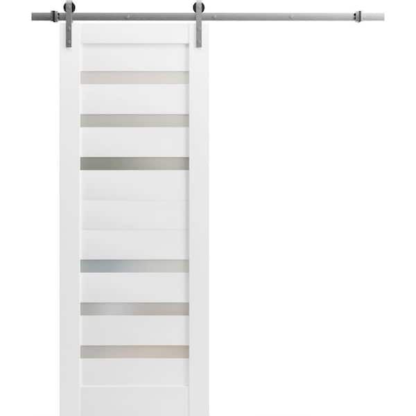Sartodoors 18 in. x 80 in. 1 Panel Frosted Glass White Solid MDF Sliding Barn Door with Hardware Kit