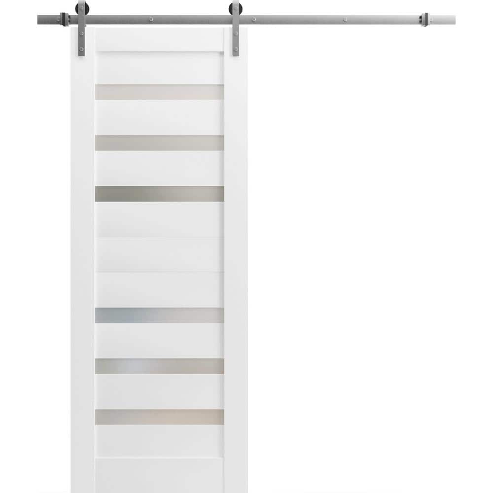 Assembly Required 42 in. x 80 in. 1-Panel Frosted Glass White Wood Sliding Barn Door with Hardware Kit price history on PriceWatchPro