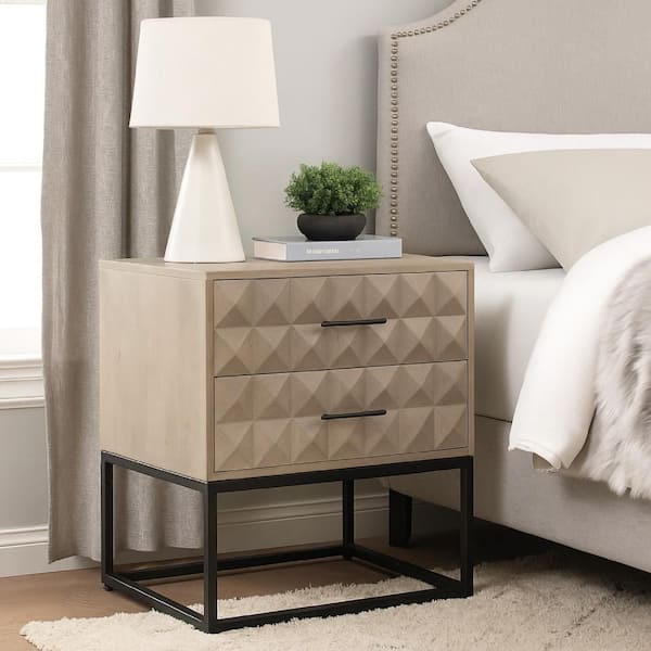 Zoe Ash Gray and Black 2 Drawer 24 in. W Nightstand