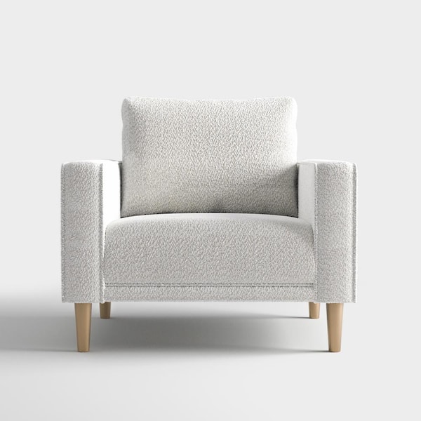 Megan White Boucle Polyester Fabric Modern Accent Arm Chair With Wood Legs