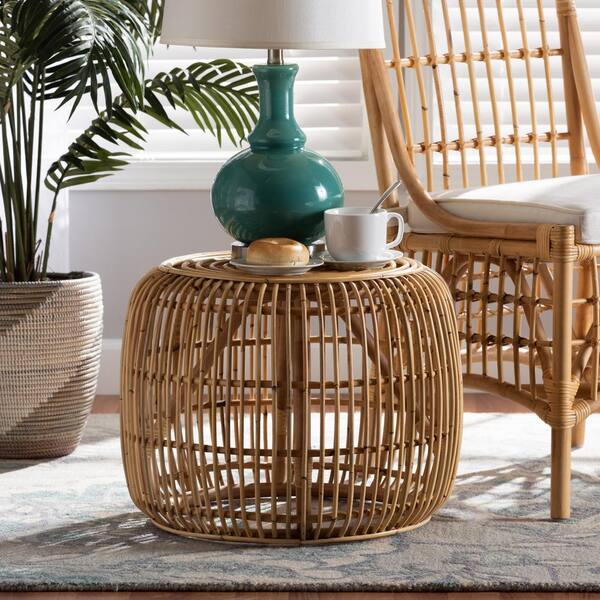 Baxton Studio Maverick 20 in. Natural Brown Round Rattan End Table  203-12592-HD - The Home Depot