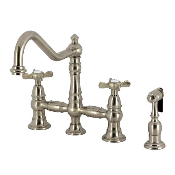Essex 2-Handle Bridge Kitchen Faucet in Brushed Nickel
