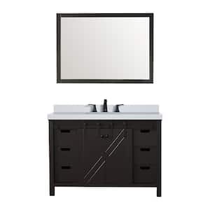 Marsyas 48 in W x 22 in D Brown Bath Vanity, Cultured Marble Countertop, Faucet Set and 44 in Mirror