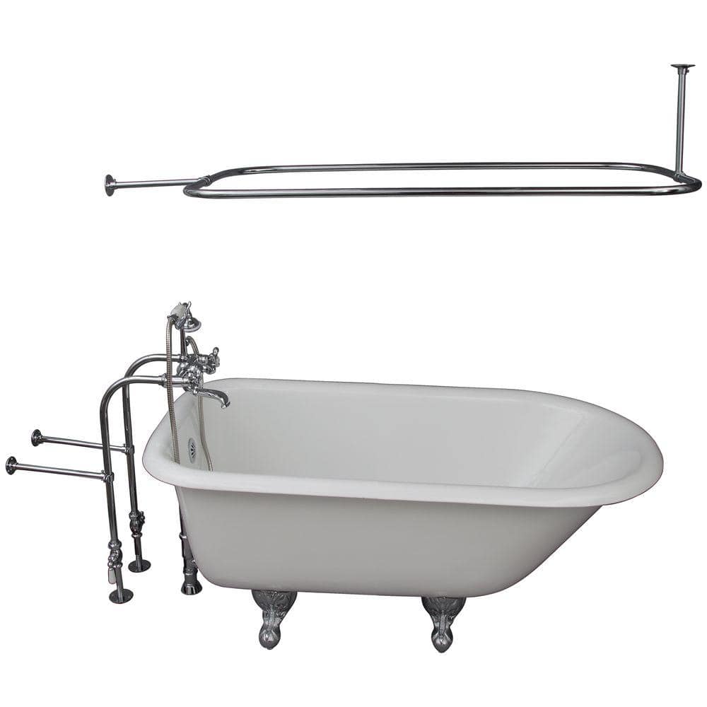 4.5 ft. Cast Iron Ball and Claw Feet Roll Top Tub in White with Polished Ch