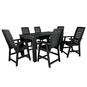 Weatherly Black 7-Piece Recycled Plastic Rectangular Outdoor Balcony Height Dining Set