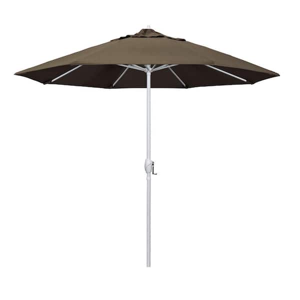California Umbrella 9 ft. Matted White Aluminum Market Patio Umbrella Auto Tilt in Taupe Sunbrella