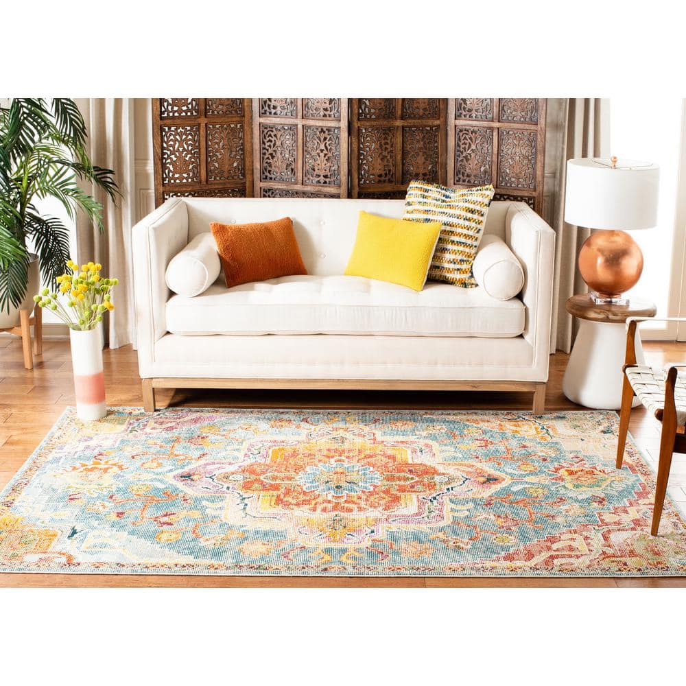 Reversible Orange/Teal Floral Synthetic 5' x 8' Area Rug