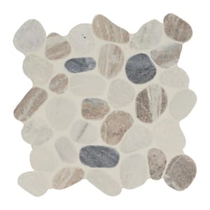 Puebla Griege Pebble 12 in. x 12 in. Tumbled Marble Mesh-Mounted Mosaic Floor and Wall Tile (9.1 sq. ft./Case)