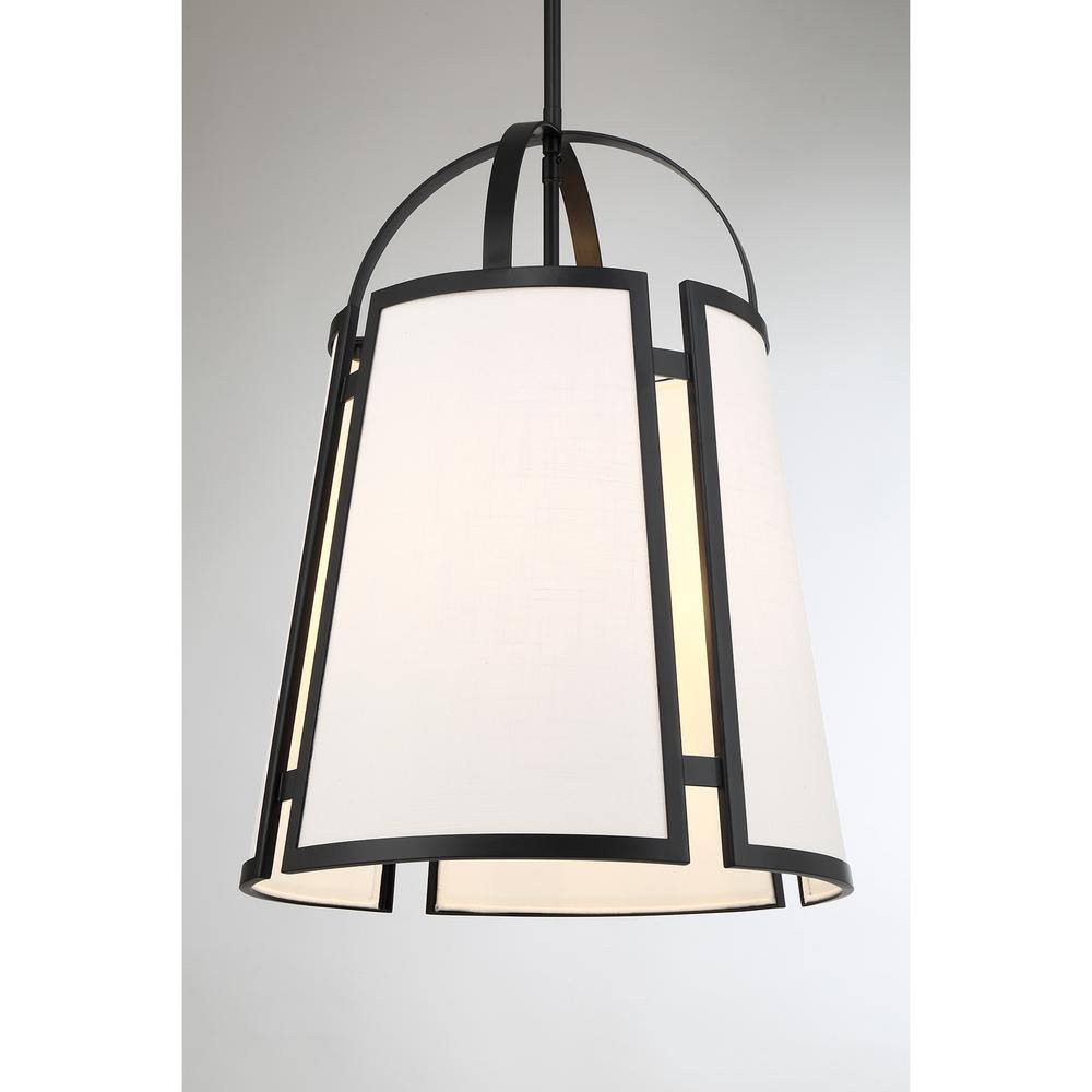 Matte Black 4-Light Pendant with White Linen Shade