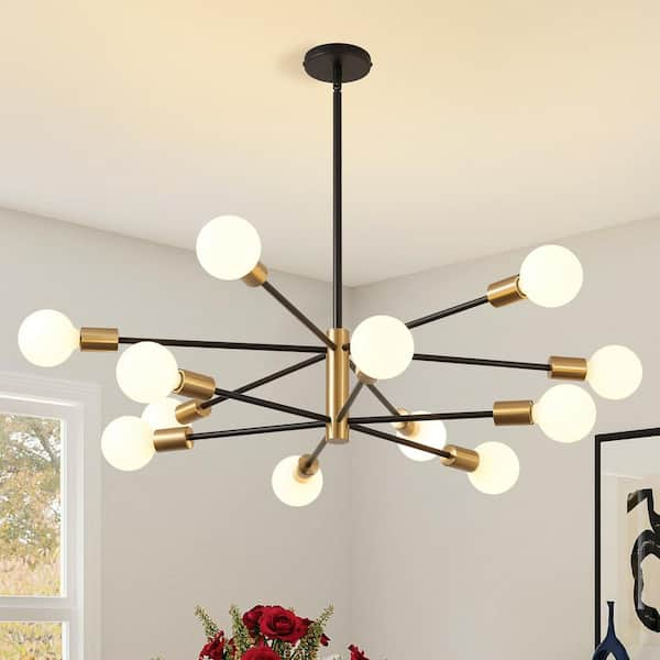 KAISITE Modern Sputnik Chandelier 12-Light Black and Gold Chandeliers ...