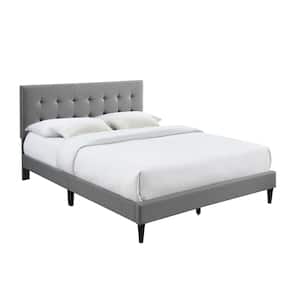 Westwood Stone Silver Upholstered King Platform Bed with Tufted Rectangle Headboard