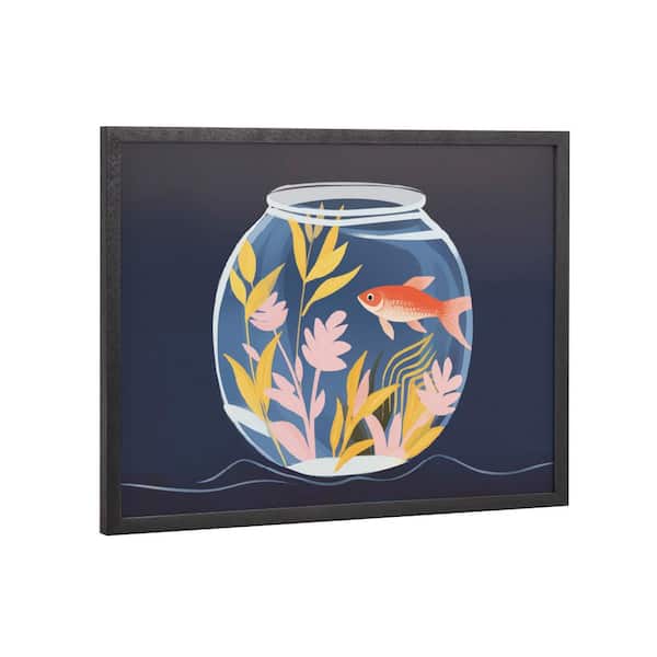 Kate and Laurel Gallery Pet Goldfish Cute Botanicals Fish Tank by The Creative Bunch Studio Black Framed Art Print 16 in. x 12 in.