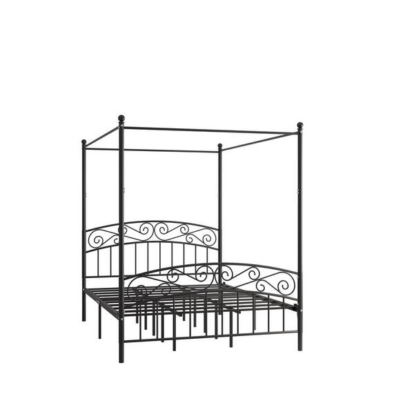 wetiny 59.8 in. W Black Queen Non-Upholstered Metal Frame Canopy Bed