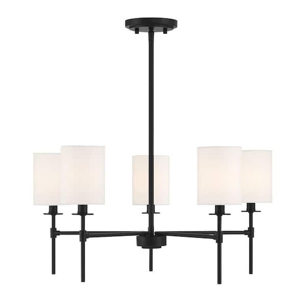 TUXEDO PARK LIGHTING 5-Light Matte Black Dimmable Chandelier with White Linen Fabric Shades