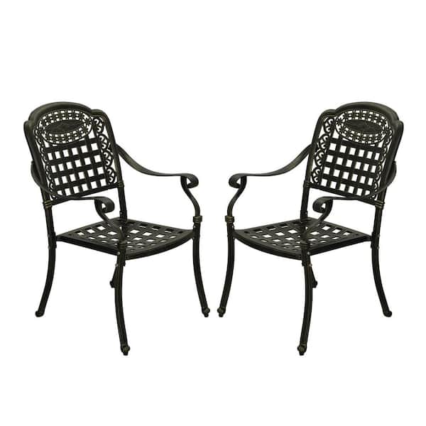 Bronze Cast Aluminum Outdoor Dining Chairs Patio Dining Chair with Arms Suitable for Deck Garden Backyard Set of 2