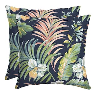 16 in. x 16 in. Simone Blue Tropical Outdoor Throw Pillow (2-Pack)