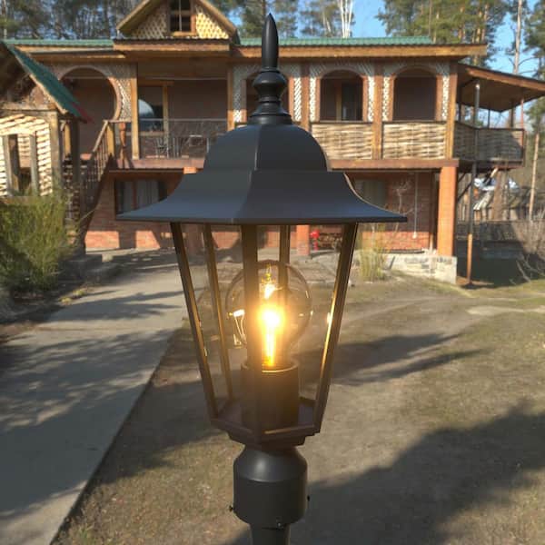 1-Light Black Aluminum Weather Resistant Outdoor Post Light Fixture with No Bulb Included