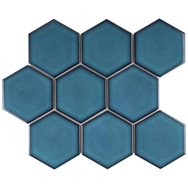 MOLOVO Porcetile Hex Crystal Blue 10.08 in. x 11.64 in. Honeycomb