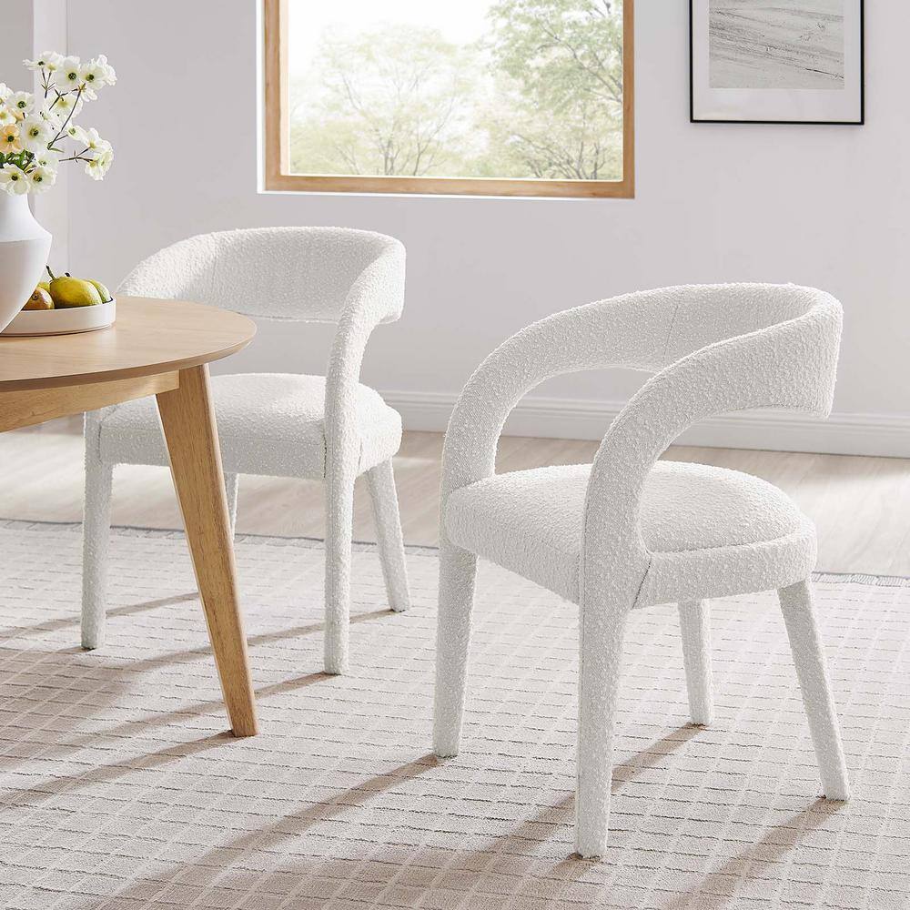 Ivory Boucle Upholstered Low Back Dining Chair Set
