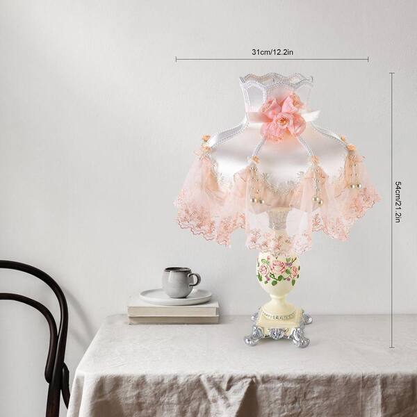 OUKANING 21.2 in. Pink and Beige Princess Style Plug-In Stained