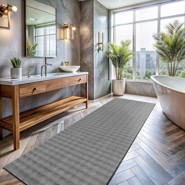 CloudSoft Grey 2 ft. x 7 ft. Non Slip Rubber Back Polyester Solid Indoor Area Rug