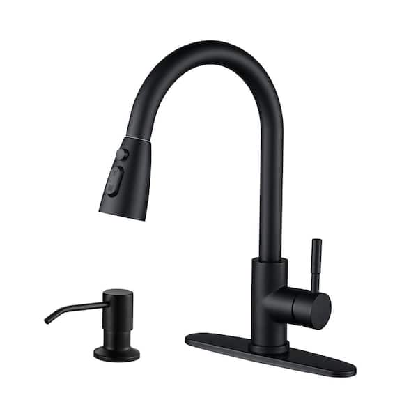 AVITAS Single Handle Pull Down Sprayer Kitchen Faucet with 3-Function Sprayer and Soap Dispenser in Matte Black
