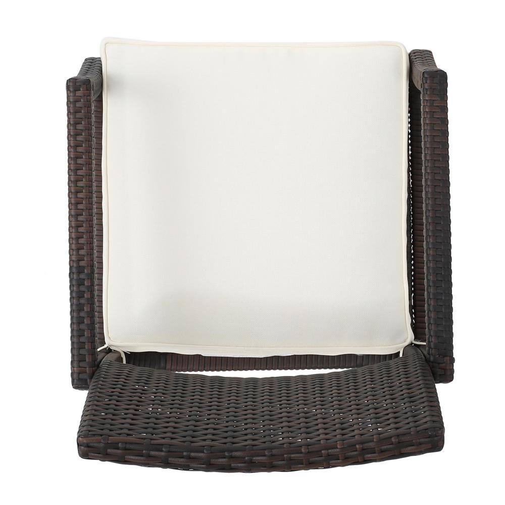 Set of 2 Brown Wicker Outdoor Dining Chairs with Cushions