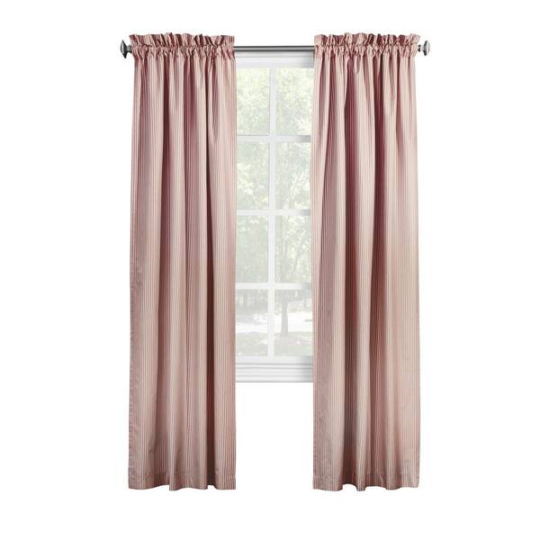 THERMALOGIC Ticking Stripe Burgundy Polyester Smooth 40 in. W x 63 in. L Rod Pocket Indoor Room Darkening Curtain (Double-Panels)