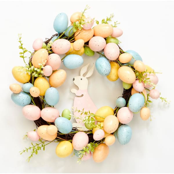 16 in Easter Eggs and Bunny Wreath on Natural Twig Base