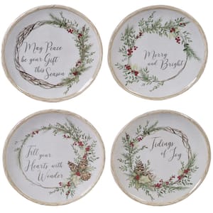 Holly and Ivy 4-Piece Holiday Multicolored Earthenware 6 in. Canape Plate Set (Service for 4)