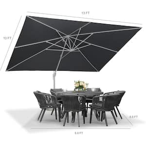 10 ft. x 13 ft. Outdoor Patio Cantilever Umbrella White Aluminum Offset 360° Rotation Umbrella in Light Gray