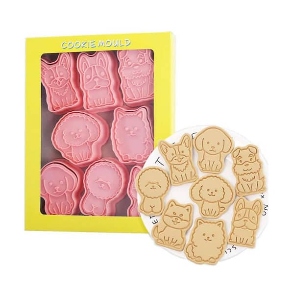 Cartoon Puppy Series Plastic Cookie Mould Set Food-Grade PP Material Cute Design Cookie Stamp Cutter 8 Pieces