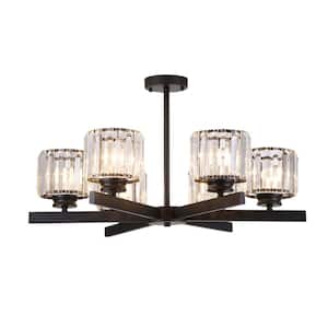 20 in. 6-Light Black Modern Crystal Chandelier Pendant Lighting with Glass Lampshade