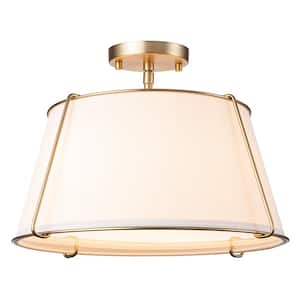 Haven 16.9 in. 4-Light Brushed Brass/White Swag Semi-Flush Mount with White Fabric Shade and No Bulbs Included