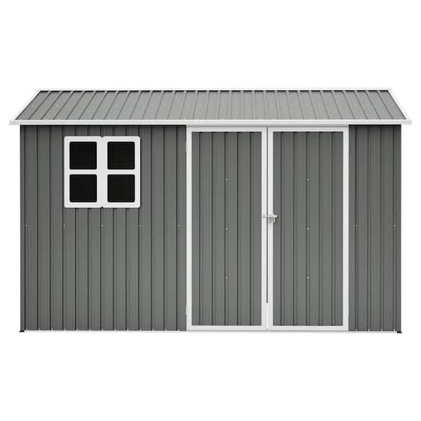 10 ft. W x 8 ft. D Gray Steel Outdoor Storage Shed with Lockable Doors and Clear Window ( 73 sq. ft. )