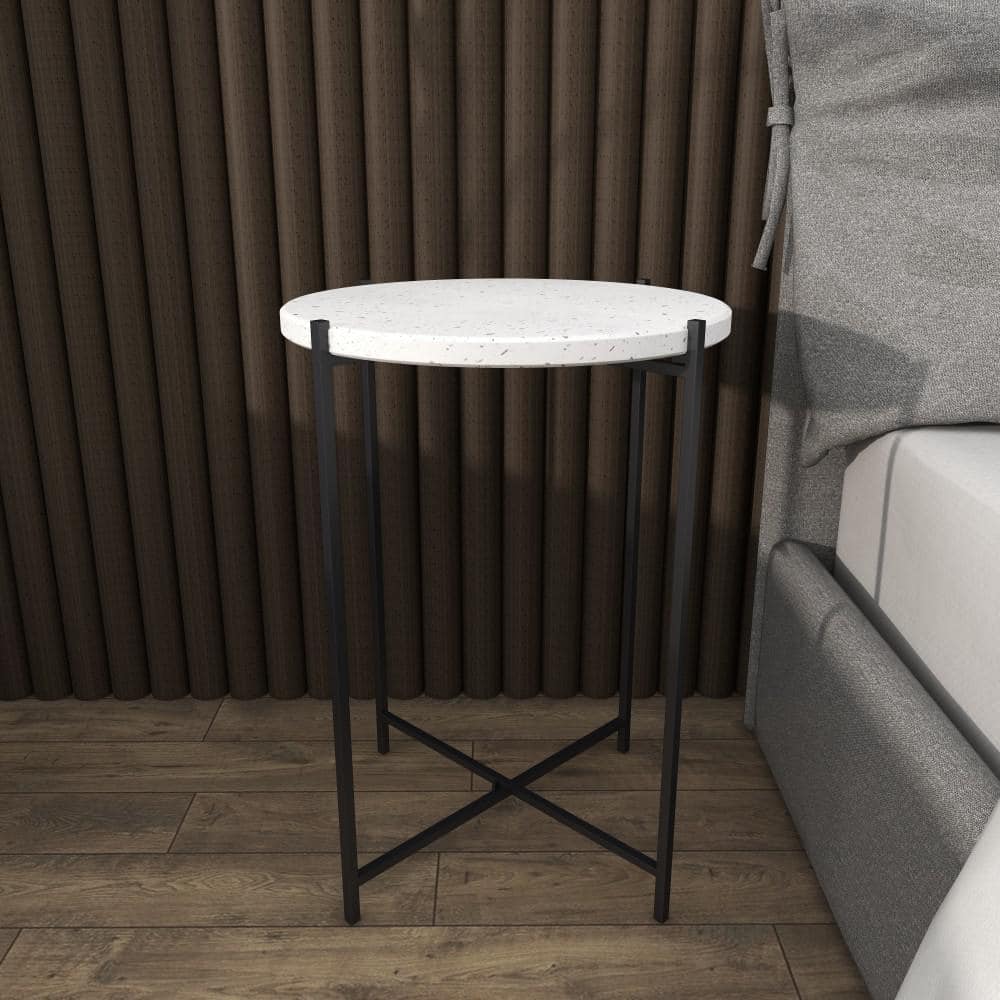Elegant Black Terrazzo Round Accent Table with Metal Base