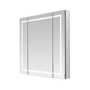 Royale Plus 36 in. W x 36 in. H Rectangular Medicine Cabinet with Mirror, Tri-View Door, LED Lighting, Mirror Defogger